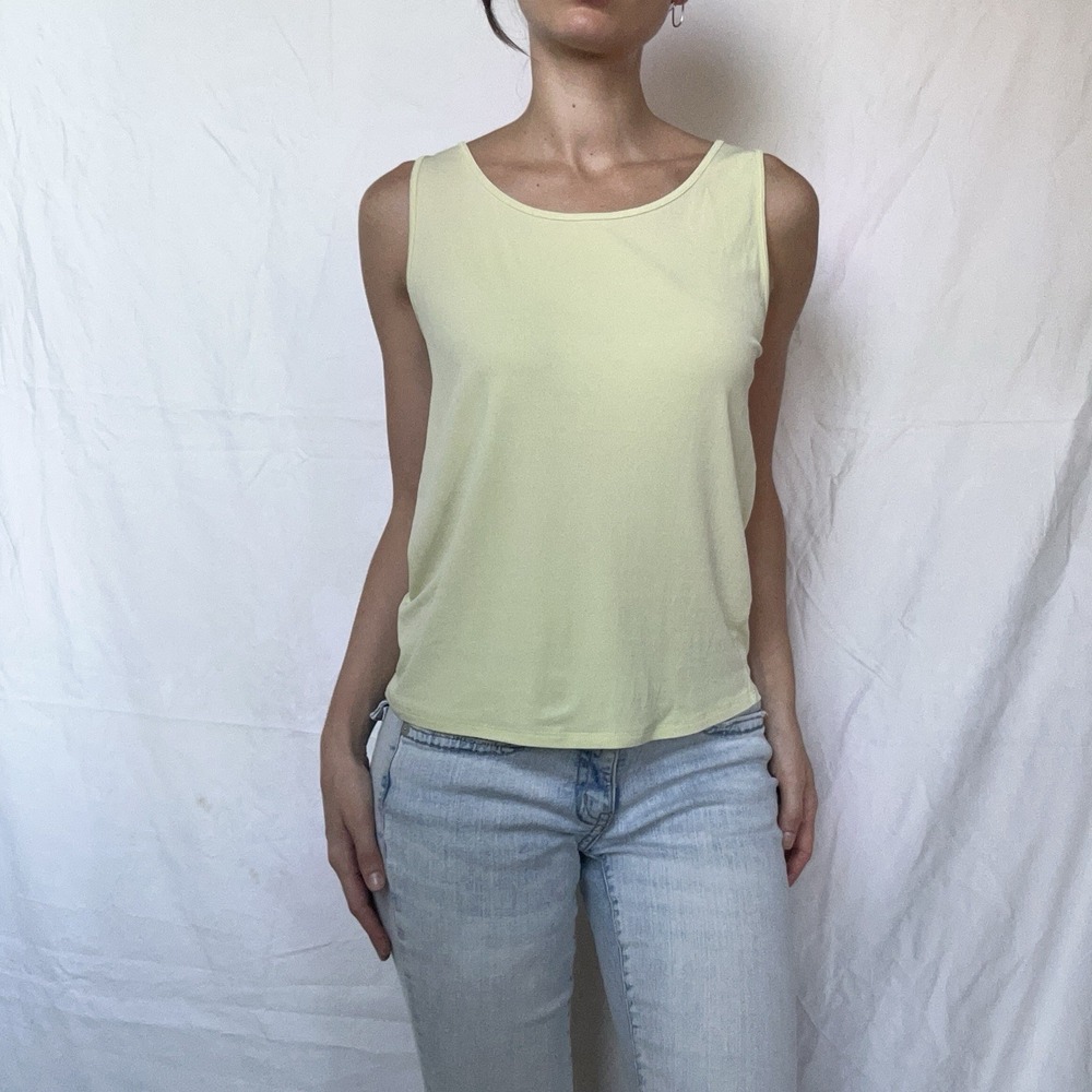 Eileen Fisher Pastel Yellow 100% Silk Tank Luxury Parisian Minimalist 90s